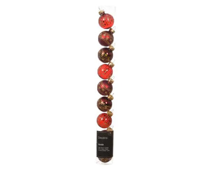 Koker met 9 kerstballen glas - Ø 3cm - Ossenbloed