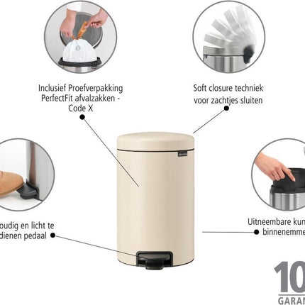 Brabantia Newlcon Pedaalemmer 12 Liter - Soft Beige