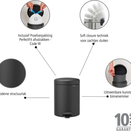 Brabantia Pedaalemmer newlcon - 5 Liter - Mineral Infinite Grey