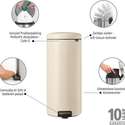 Brabantia Newlcon Pedaalemmer 30 Liter - Soft Beige