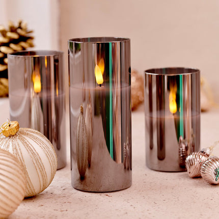 Lumineo LED kaarsen in glas set van 3 stuks - rookgrijs