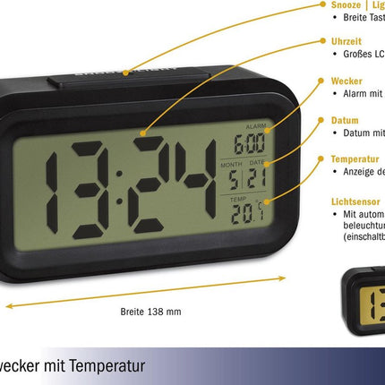 TFA digitale wekker met temperatuur Lumio - zwart