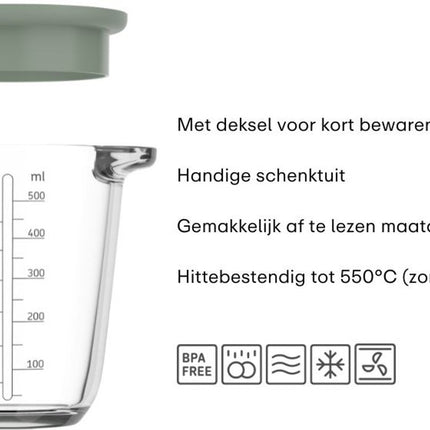 Mepal Chef It Maatbeker met deksel glas 500 ml - chalk