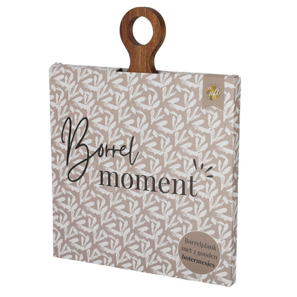 The Big Gifts Borrelplank Acacia met 2 Gouden Botermesjes