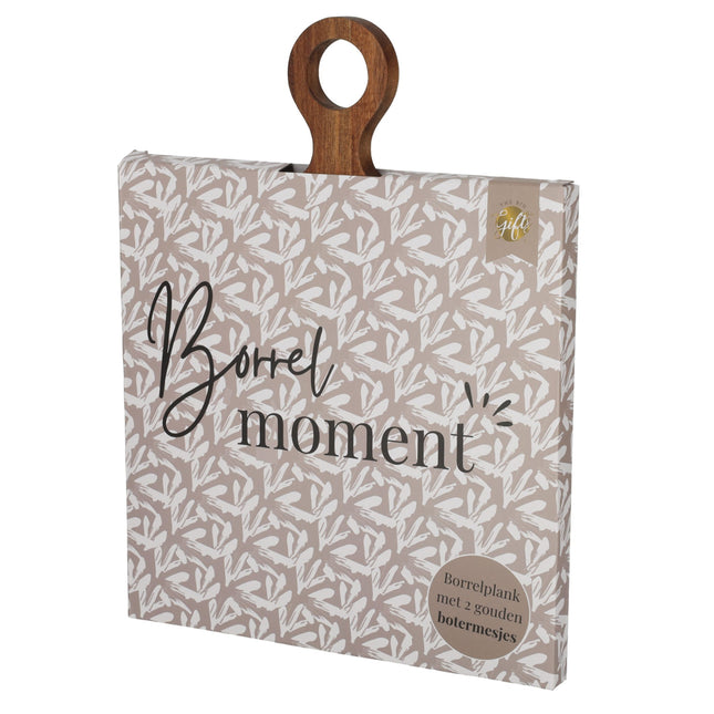 The Big Gifts Borrelplank Acacia met 2 Gouden Botermesjes