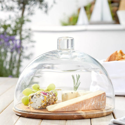 Leonardo Cucina kaasstolp 2-delig - houten plateau & glazen stolp