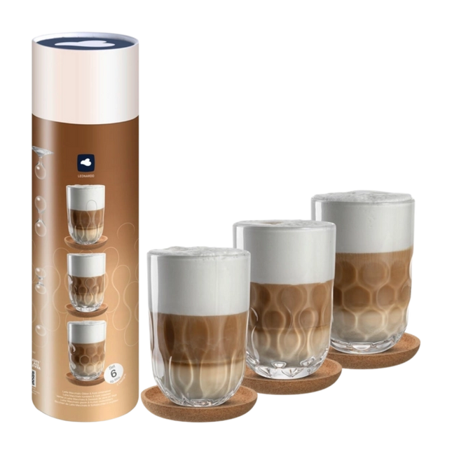 Leonardo Gocce Latte Macchiato Glas met onderzetter set/3 - 390 ml