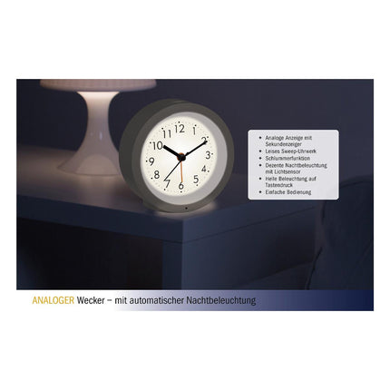 TFA Wekker analoog rond - wit