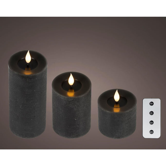LED box 3 stuks Real Kaars voor binnen met afstandsbediening - Zwart