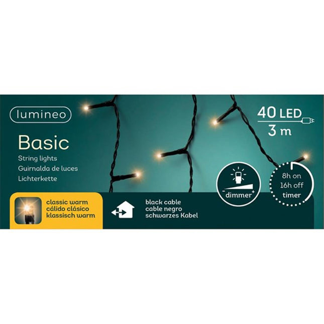 Lumineo LED Basic lights voor binnen+ buiten - 3 meter - 40 lamps - klassiek warm