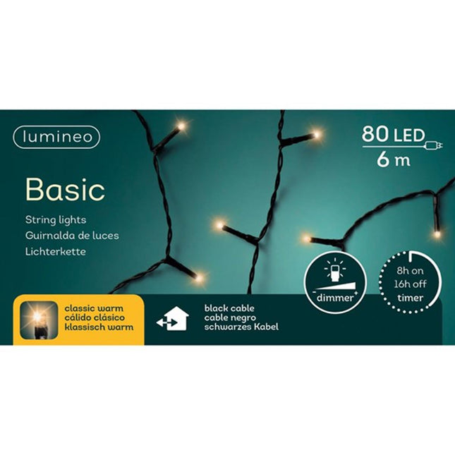 Lumineo LED Basic lights voor binnen+buiten - 6 meter - 80 lamps - klassiek warm