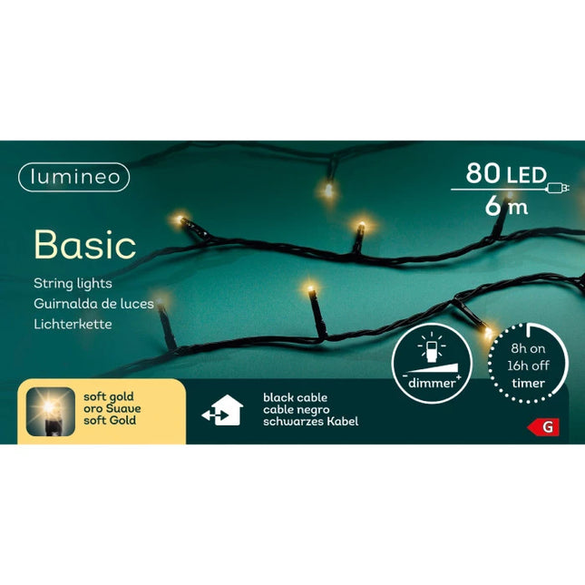 Lumineo LED Basic lights voor binnen en buiten - 600cm - 80 lamps - soft gold