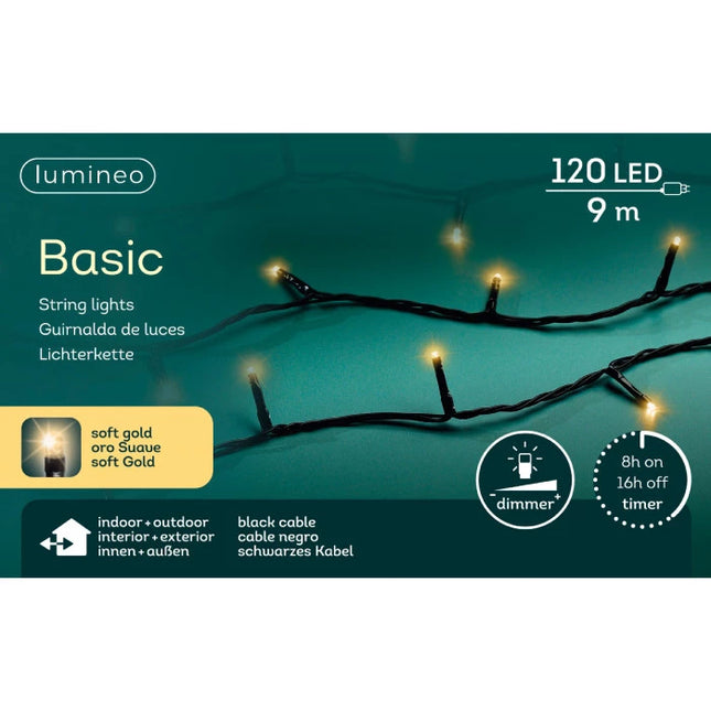Lumineo LED Basic lights voor binnen en buiten - 900cm - 120 lamps - soft gold