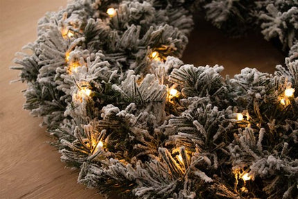 Imperial Krans snowy met LED lampjes - 50x8cm - sneeuw wit+warm wit