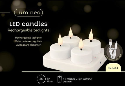 Lumineo LED oplaadbare theelichten - 4xh.4,5cm - wit+warm wit