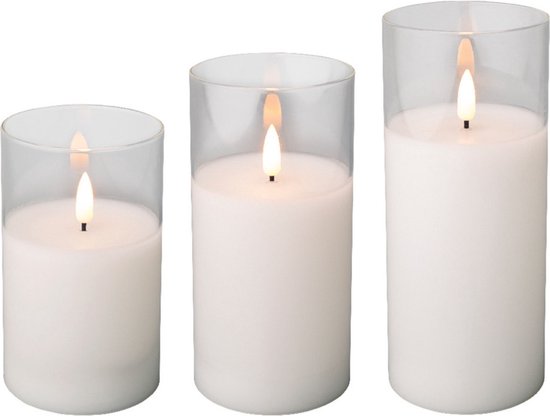 Lumineo LED kaarsen in glas set van 3 stuks - wit