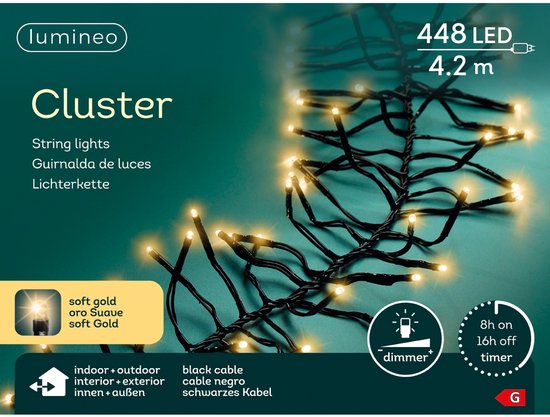 Lumineo LED Cluster Lights voor binnen+buiten - 4,2 meter - 448 lamps - Soft Gold