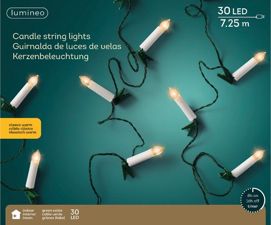 Lumineo LED kaarsverlichting voor binnen - 725 cm - 30 lamps - klassiek warm
