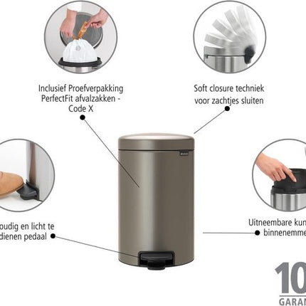 Brabantia Pedaalemmer Newlcon  Platinum - 12 liter