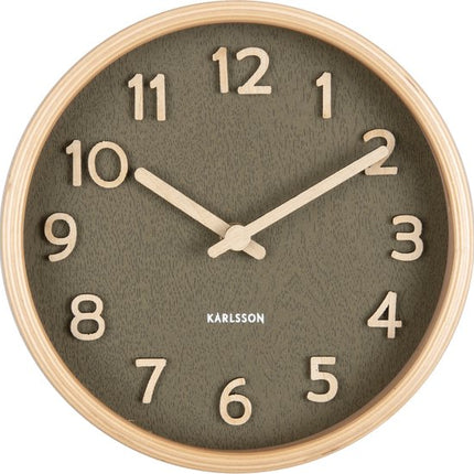 Karlsson Table Clock Pure wood grain - moss green
