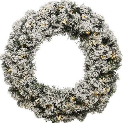 Imperial Krans snowy met LED lampjes - 50x8cm - sneeuw wit+warm wit