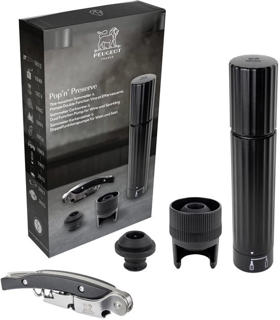 Peugeot Pop'n' Preserve Giftset Kurkentrekker Sommelier + Bewaarpomp
