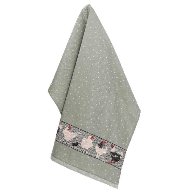 Bunzlau Castle Tea Towel Chickens Dark Green