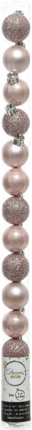 Kerstballen kunststof - koker 14 stuks - poederroze - Ø 3cm