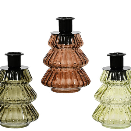 Kandelaar glas 8,5 x 12 cm - assorti