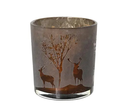 Theelichthouder glas - 7 x H 8 cm - Lichtbruin