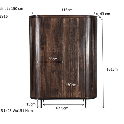 (LF) Wornu Walnut kast 150cm