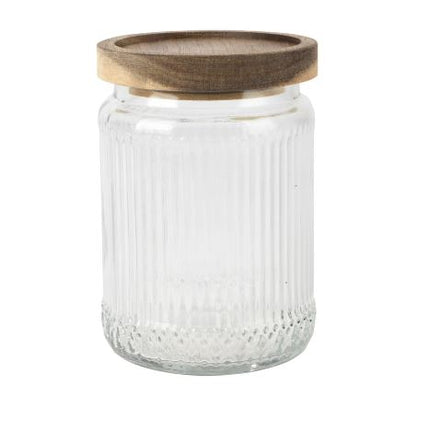 Opbergpot glas met houten deksel - Ø 9,9 x H 17,5 cm