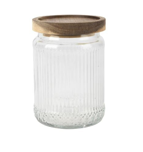 Opbergpot glas met houten deksel - Ø 9,9 x H 13,9 cm