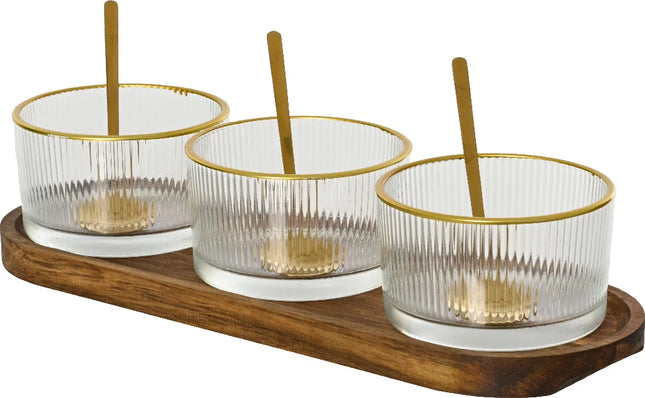 Tapasset acaciahout incl.bakjes en lepeltjes - 29x10xh.5,6cm