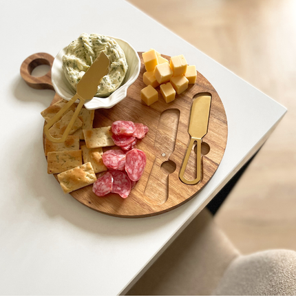The Big Gifts Borrelplank Acacia met 2 Gouden Botermesjes