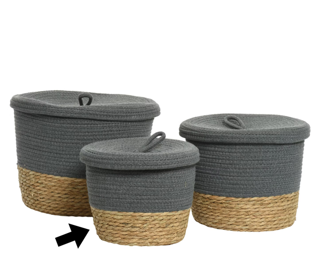 Mand polyester katoen - Ø24x21cm - naturel/grijs