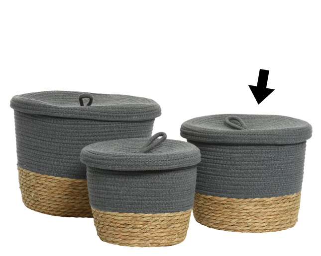 Mand polyester katoen naturel/grijs Ø30x24 cm - Merkennaam