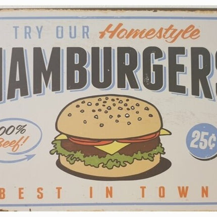 BBQ wandbord Best Hamburgers in town 30x20cm