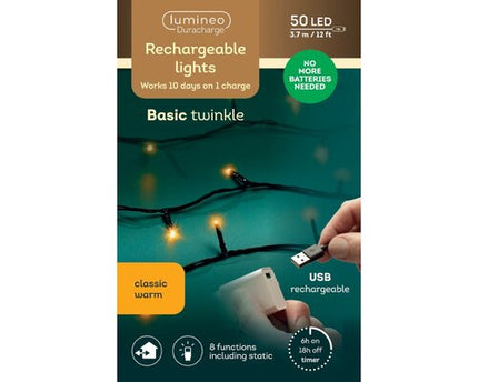 Lumineo LED Duracharge/oplaadbare Basic Lights  - 3,67 meter - 50 lamps - Klassiek Warm