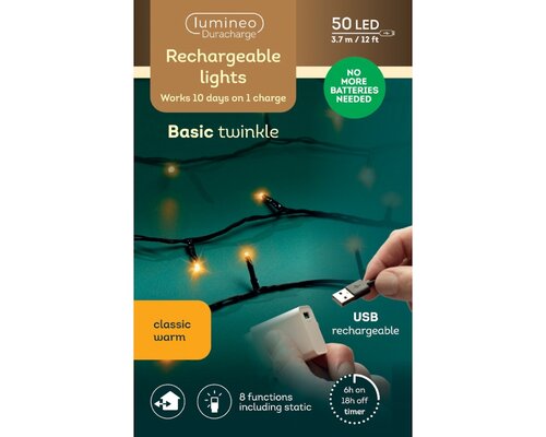 Lumineo LED Duracharge/oplaadbare Basic Lights  - 3,67 meter - 50 lamps - Klassiek Warm