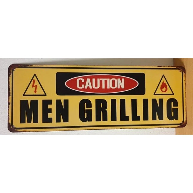 BBQ Wandbord Caution men grilling 36x10cm