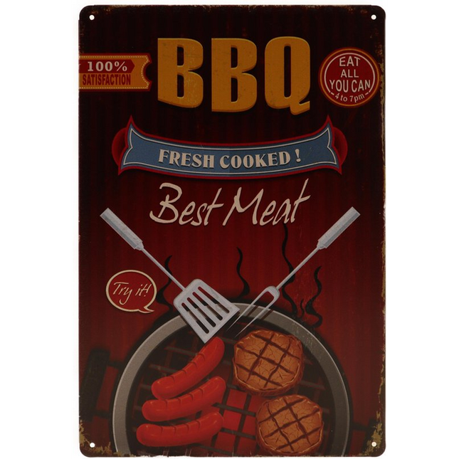 BBQ Wandbord Fresh Cooked Best Meat Metaal 20x25 cm