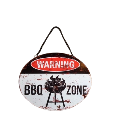 BBQ Wandbord Ovaal Warning BBQ Zone Metaal 25x20 cm
