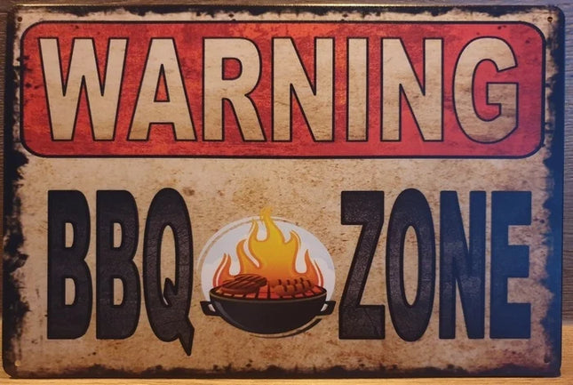 BBQ Wandbord Warning BBQ zone 30x20cm