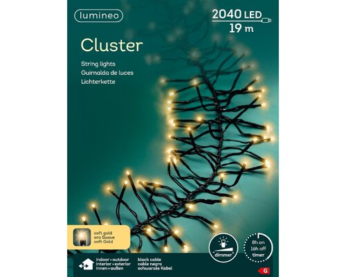 Lumineo LED Cluster Lights voor binnen+buiten - 19 meter - 2040 lamps - Soft Gold