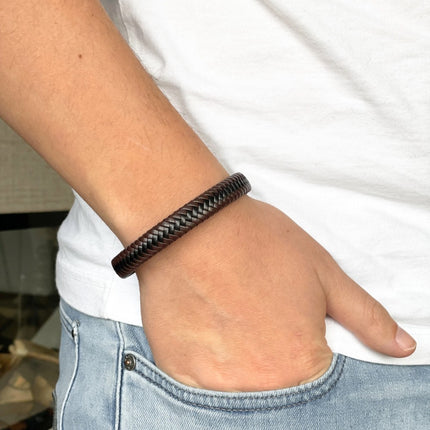 The Big Gifts Heren Armband - Zwart PU Leer, 22 cm