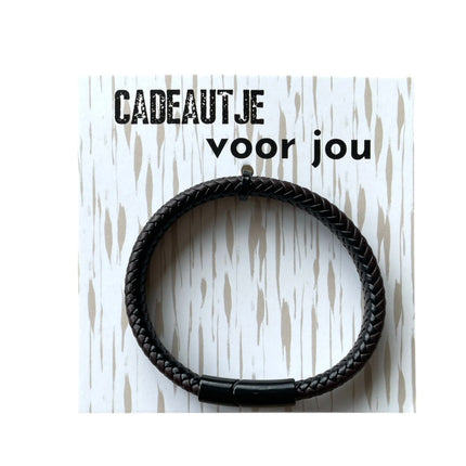 The Big Gifts Heren Armband - Zwart PU Leer, 22 cm