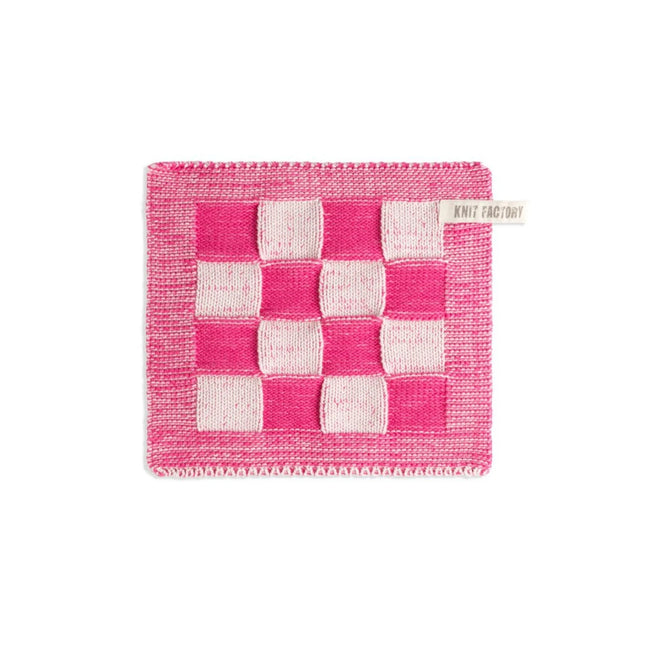 Knit Factory pannenlap Block Ecru/ Fuchsia