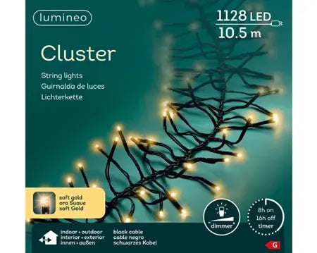 Lumineo LED Cluster Lights voor binnen+buiten - 10,5 meter - 1128 lamps - Soft Gold