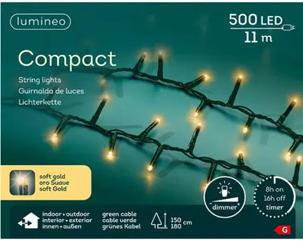 Lumineo LED Compact Lights voor binnen+buiten - 11 meter - 500 lamps - Soft Gold